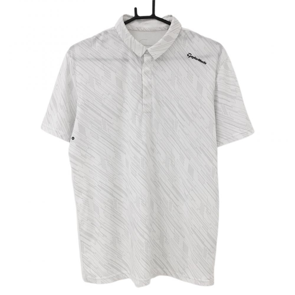 テーラーメイド 半袖ポロシャツ 白×ライトグレー 前総柄 背面メッシュ調 スナップボタン  メンズ O ゴルフウェア TaylorMade