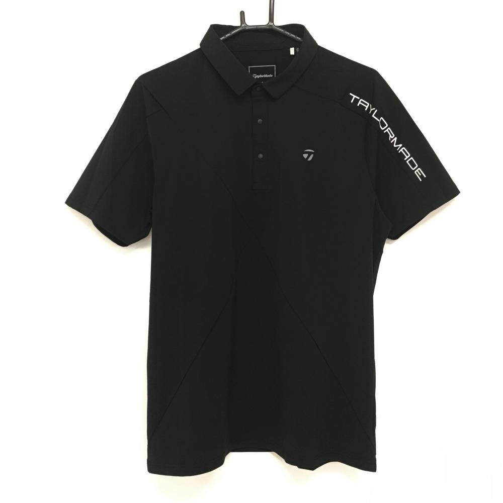 【超美品】テーラーメイド 半袖ポロシャツ 黒×白 袖ロゴ スナップボタン メンズ O(XL) ゴルフウェア 2022年モデル TaylorMade