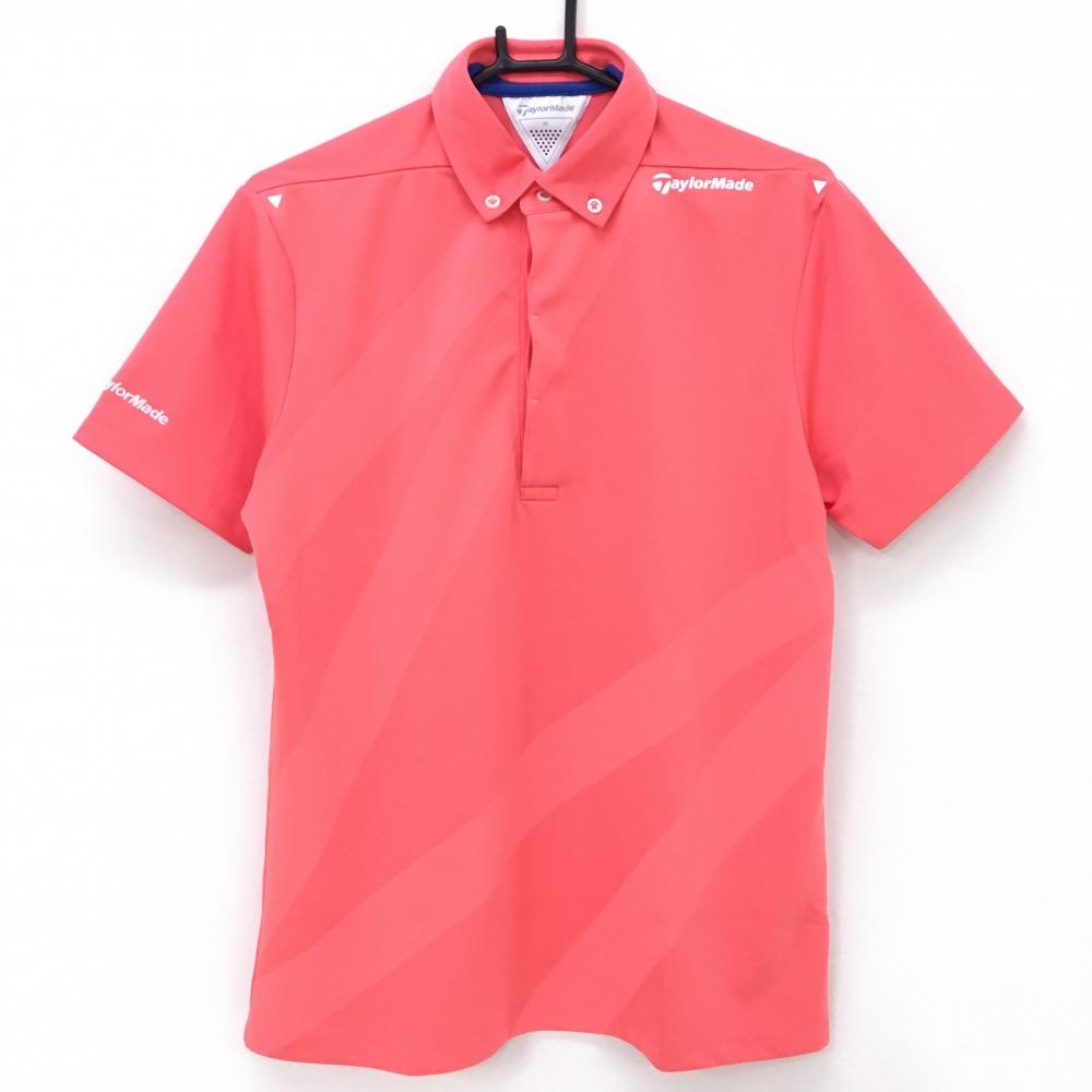 【超美品】テーラーメイド 半袖ポロシャツ ピンク 肩ロゴ ボタンダウン メンズ M ゴルフウェア TaylorMade
