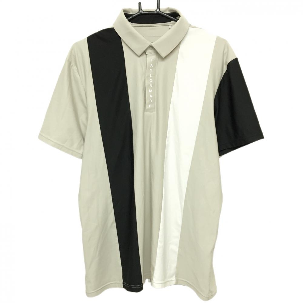 【美品】テーラーメイド 半袖ポロシャツ ベージュ×黒×白 バイカラー スナップボタン メンズ O(XL) ゴルフウェア TaylorMade