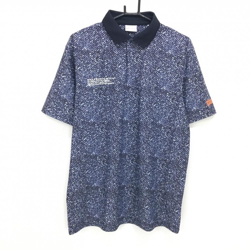 【超美品】テーラーメイド×UNITED ARROWS 半袖ポロシャツ ネイビー×白 ヘリンボーン調総柄 襟ニット メンズ O ゴルフウェア TaylorMade