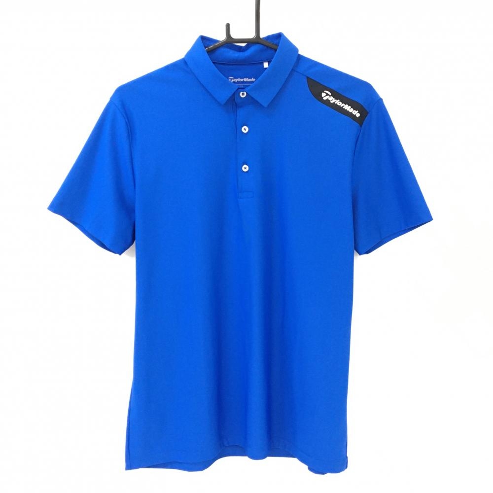 【美品】テーラーメイド 半袖ポロシャツ ブルー×黒 肩ロゴ  メンズ M ゴルフウェア TaylorMade