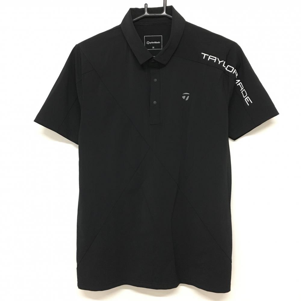 【美品】テーラーメイド 半袖ポロシャツ 黒 ロゴプリント スナップボタン  メンズ M ゴルフウェア TaylorMade