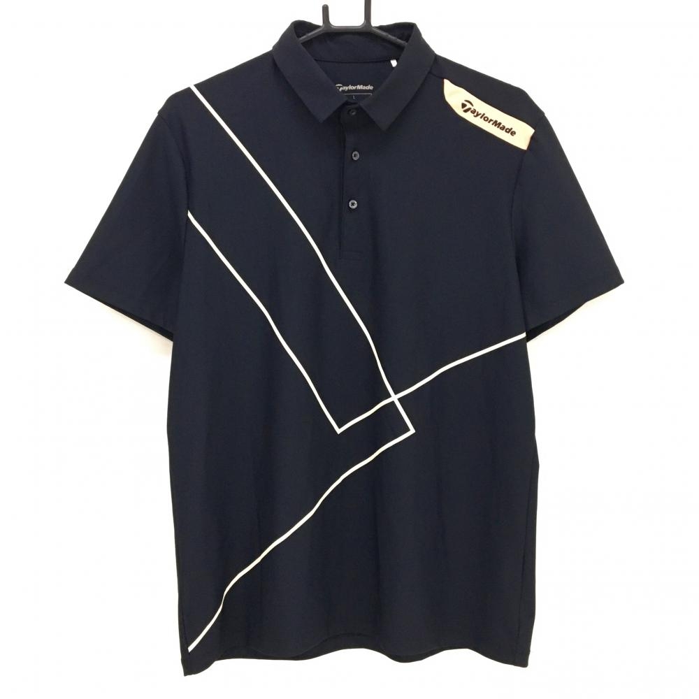 【美品】テーラーメイド 半袖ポロシャツ 黒×白 肩ロゴ メンズ L ゴルフウェア TaylorMade