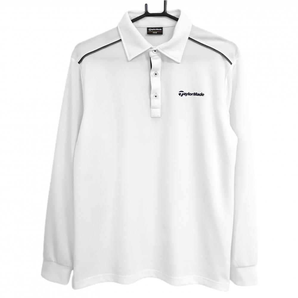 【超美品】テーラーメイド 長袖ポロシャツ 白 肩パイピング ロゴネイビー メンズ M ゴルフウェア TaylorMade