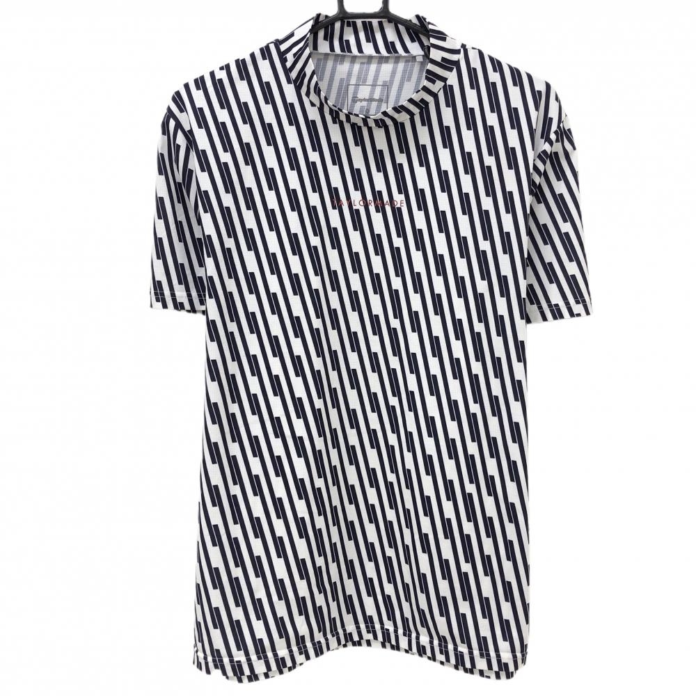 【美品】テーラーメイド 半袖ハイネックシャツ 白×ネイビー 総柄 ロゴプリント メンズ O ゴルフウェア 2023年モデル TaylorMade