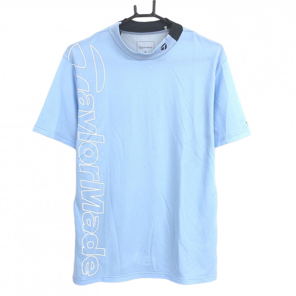 【超美品】テーラーメイド 半袖ハイネックシャツ ライトブルー 後ろ身頃メッシュ調生地 メンズ M ゴルフウェア 2024年モデル TaylorMade