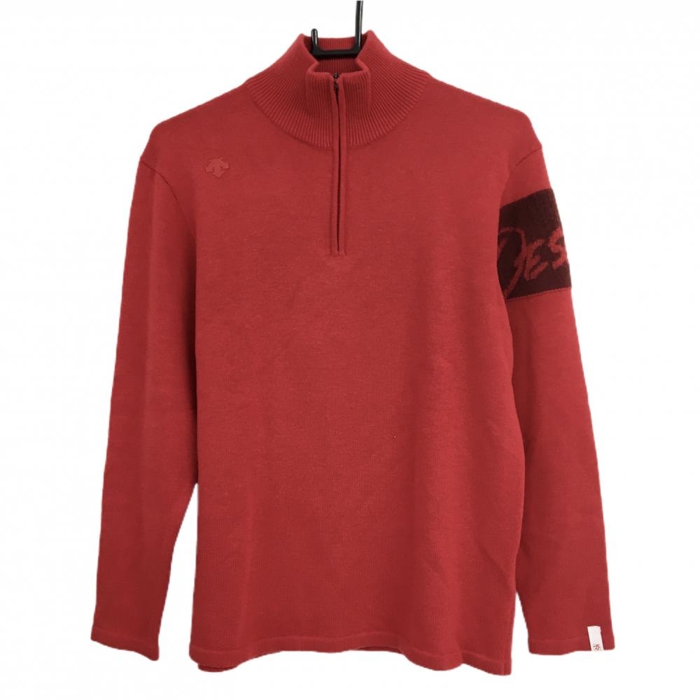【美品】デサント ハイネックセーター レッド 万美コレクション ハーフジップ ニット メンズ M ゴルフウェア DESCENTE