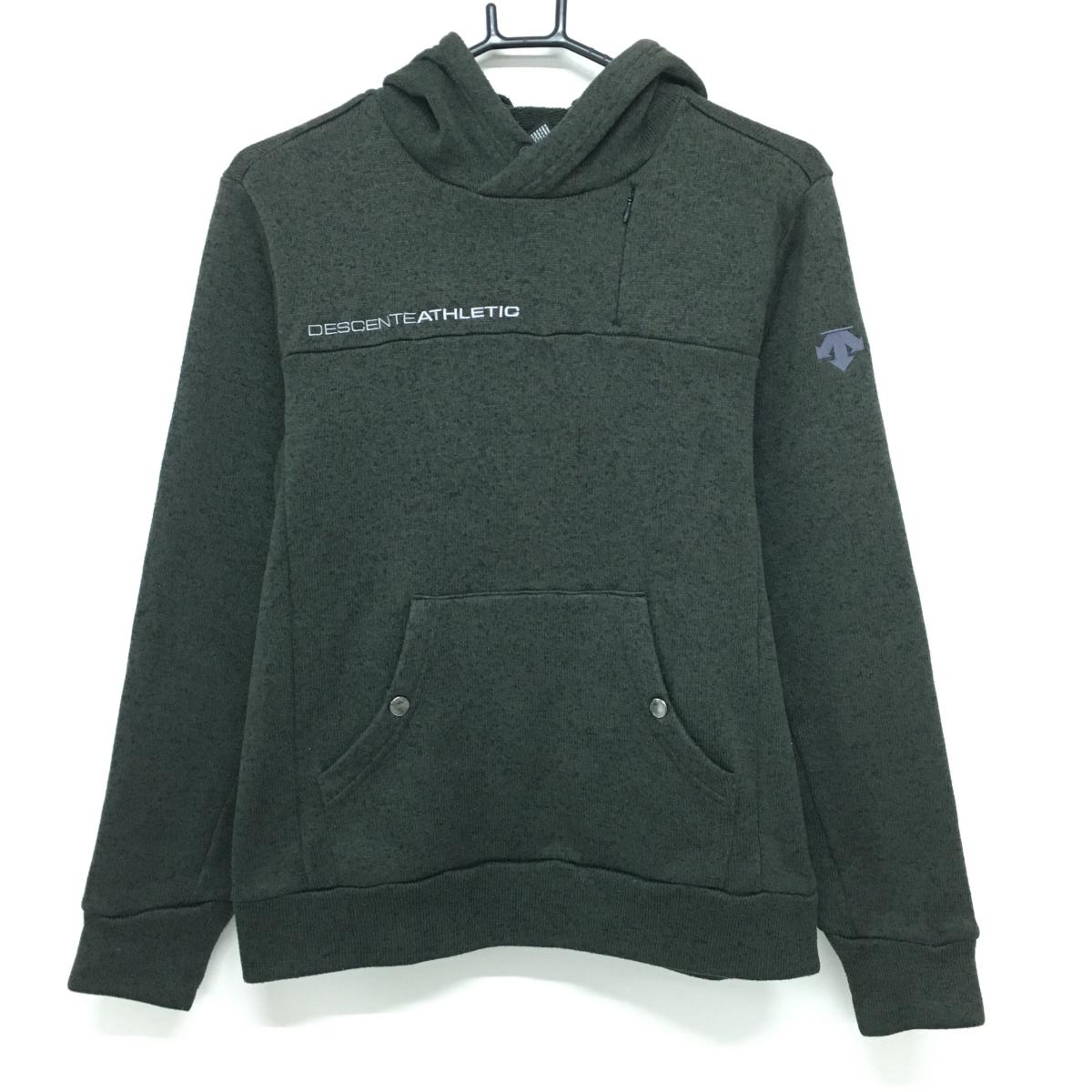 【美品】デサントゴルフ フード付セーター ダークグリーン 中田英寿 ニットパーカー 裏起毛  メンズ M ゴルフウェア DESCENTE