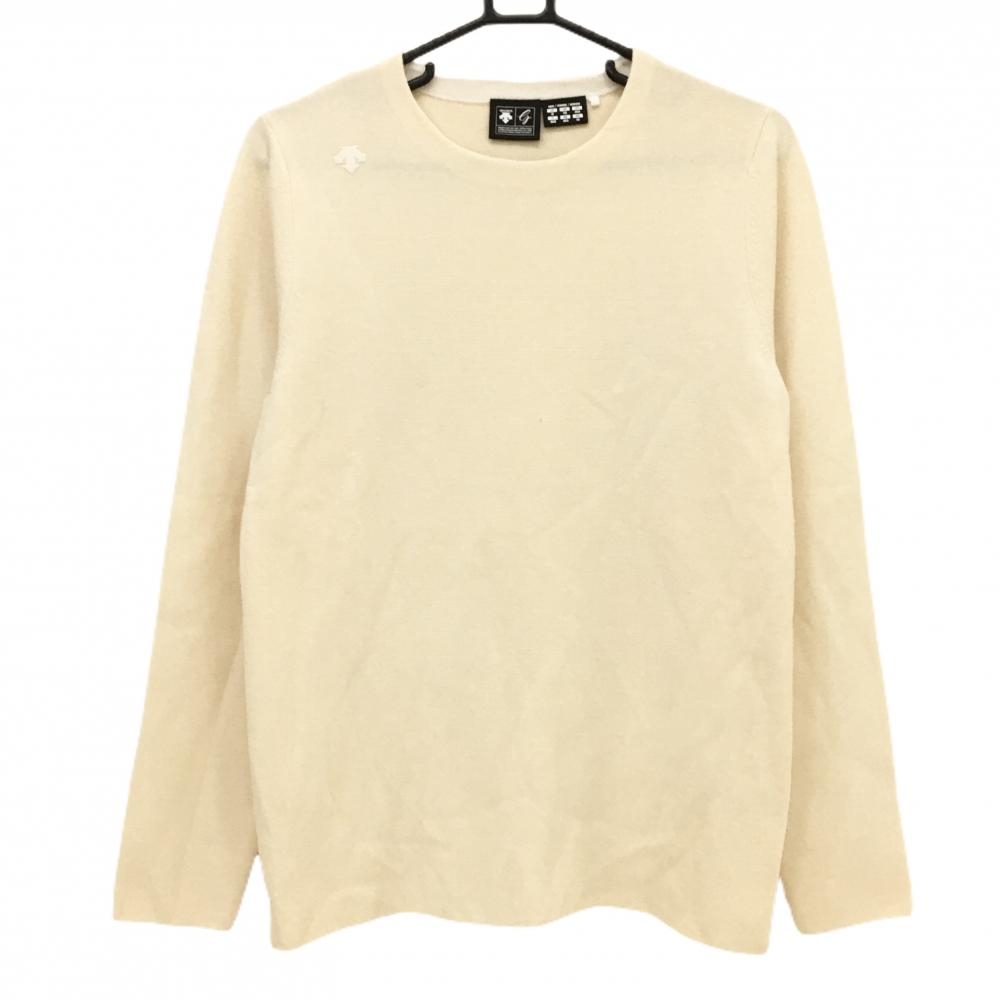 【美品】デサントゴルフ セーター ライトベージュ 肩ロゴ ウール混 ニット 中田英寿 メンズ  ゴルフウェア DESCENTE