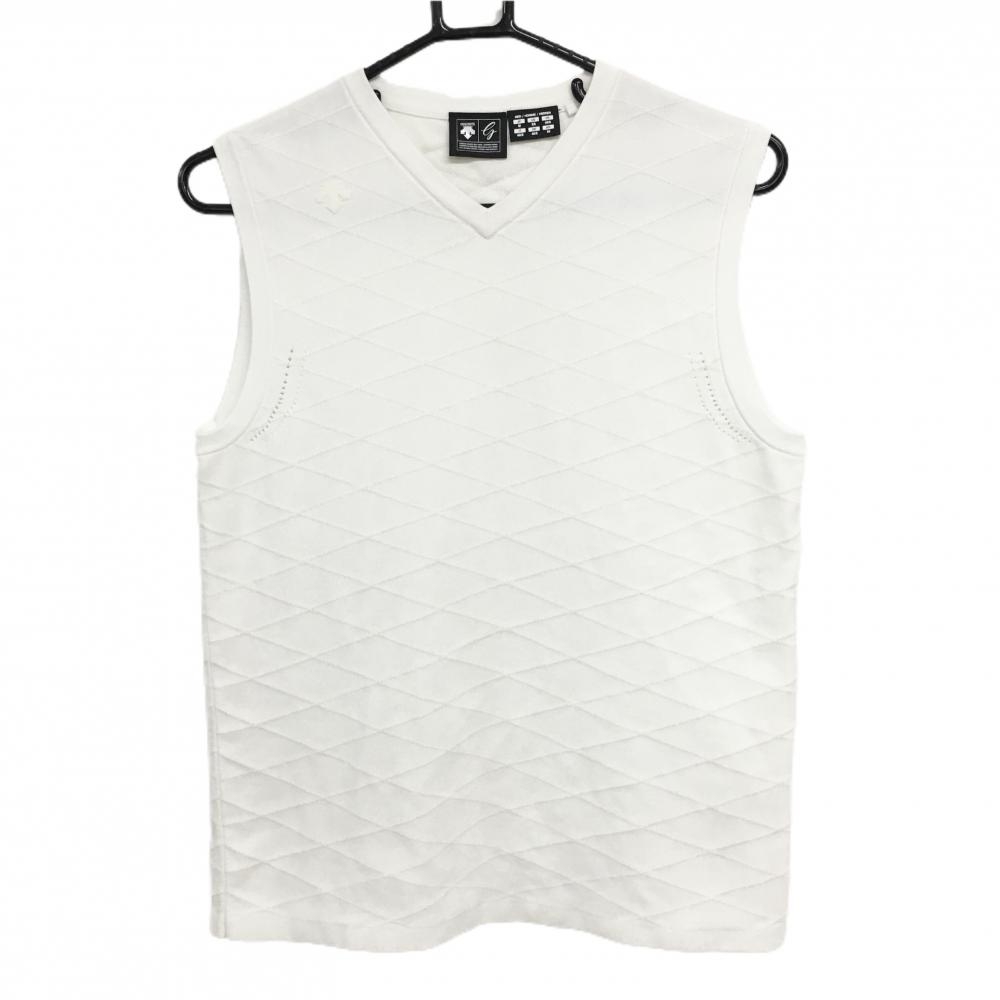 【美品】デサントゴルフ ニットベスト 白 総柄 ロゴ 中田英寿 メンズ M ゴルフウェア DESCENTE