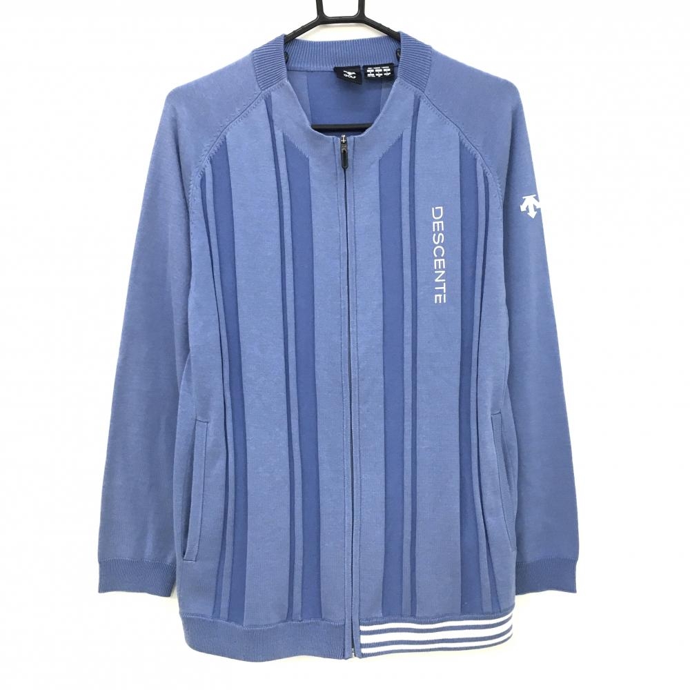 デサントゴルフ ニットジャケット ブルー ストライプ編み ウール混 中田英寿  メンズ O ゴルフウェア DESCENTE