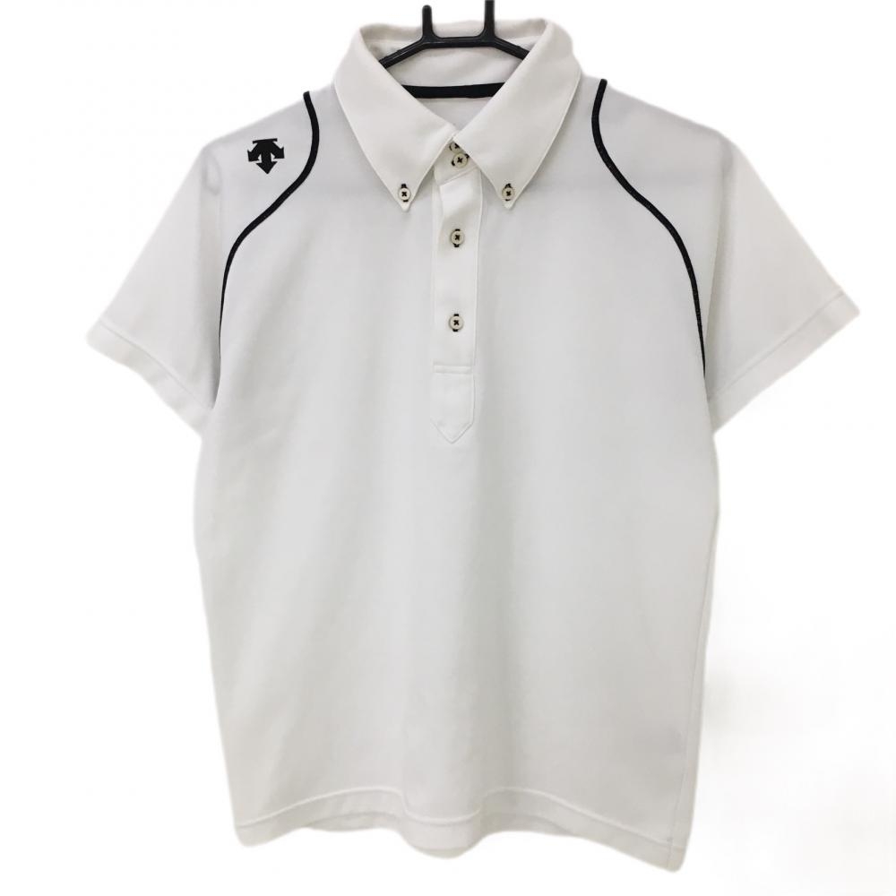 デサント 半袖ポロシャツ 白×黒 ボタンダウン ロゴ刺しゅう  メンズ S ゴルフウェア DESCENTE