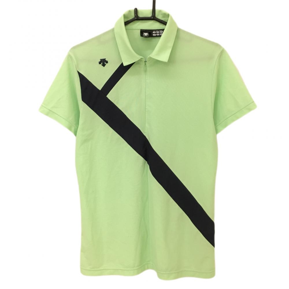 デサントゴルフ 半袖ポロシャツ ライトグリーン×ネイビー ハーフジップ 中田英寿  メンズ Ｌ ゴルフウェア 2021年モデル DESCENTE