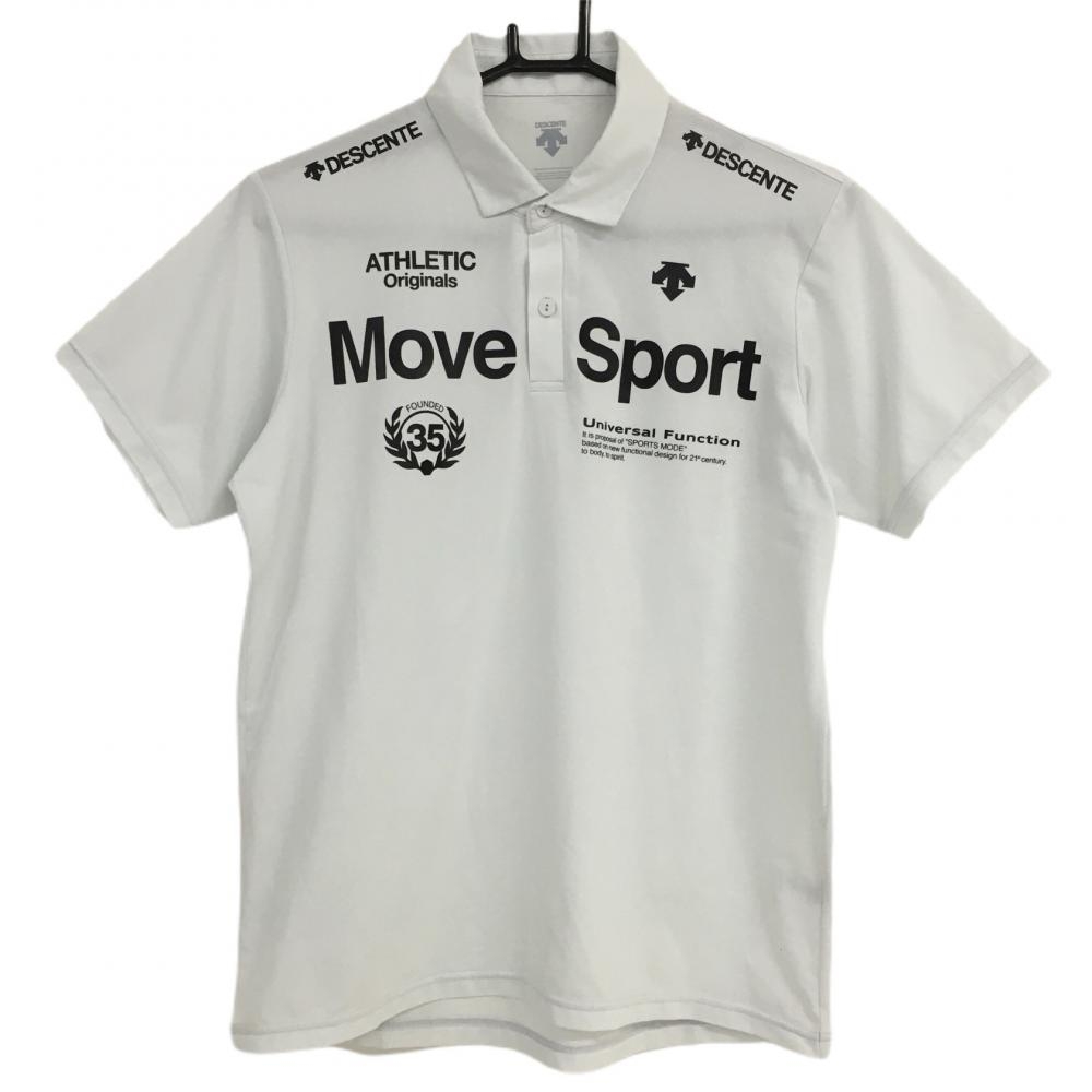 デサント 半袖ポロシャツ 白×黒 ロゴプリント 袖・肩汚れ メンズ M ゴルフウェア DESCENTE