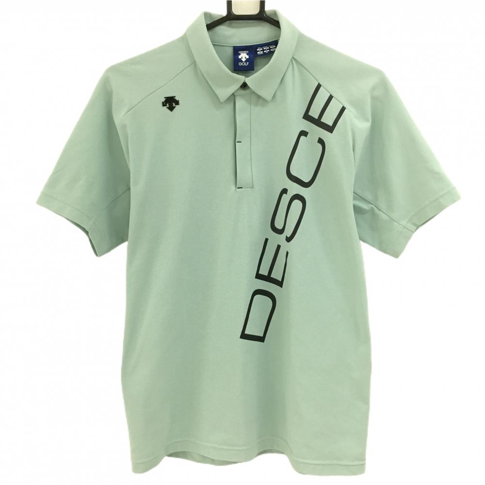 デサントゴルフ 半袖ポロシャツ ライトグリーン×黒 ビッグロゴ 中田英寿  メンズ M ゴルフウェア DESCENTE