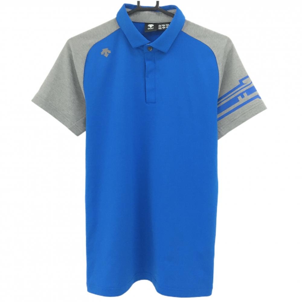 デサントゴルフ 半袖ポロシャツ ブルー×グレー 肩ロゴ 中田英寿 メンズ L ゴルフウェア DESCENTE