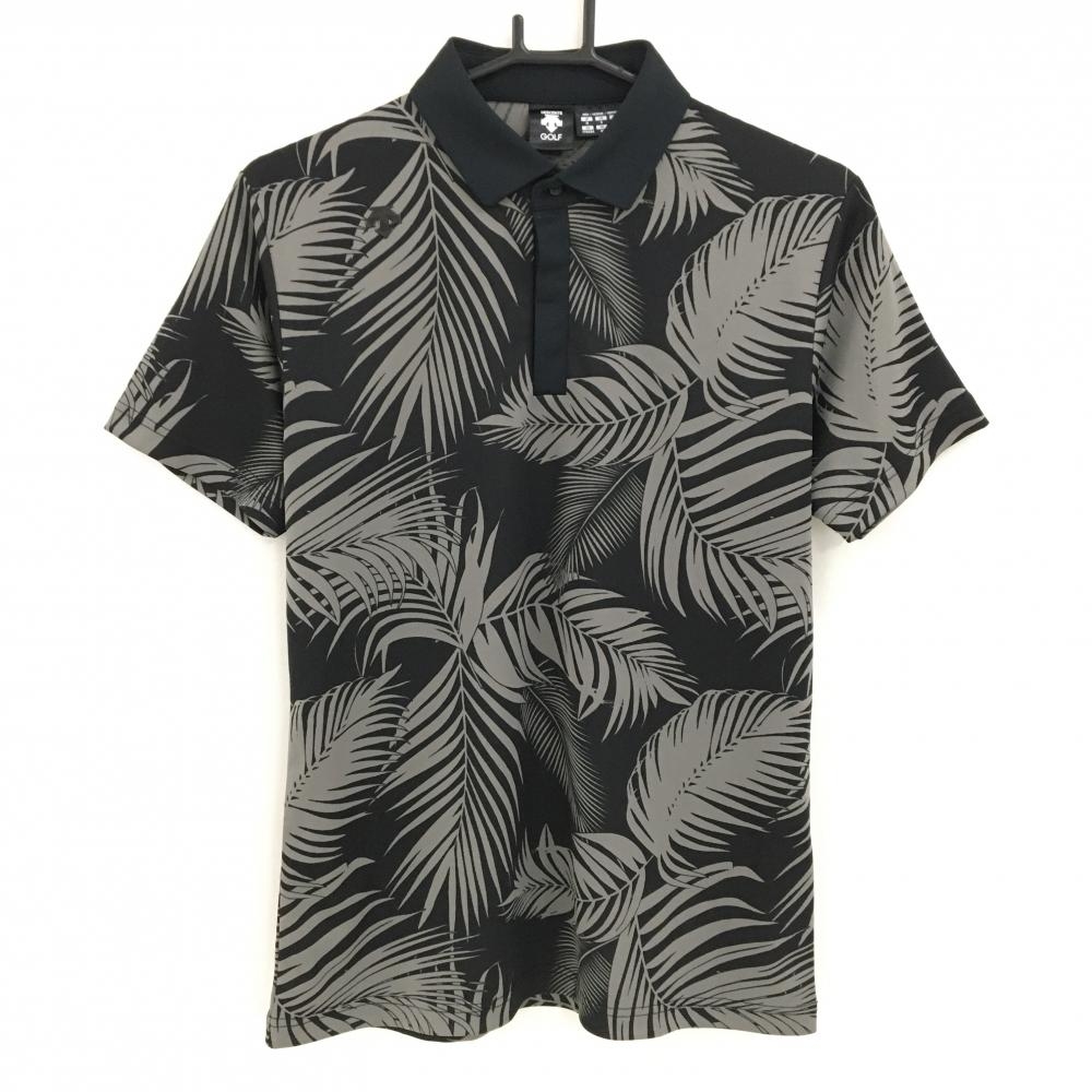 【超美品】デサントゴルフ 半袖ポロシャツ 黒×グレー リーフ柄 中田英寿 メンズ M ゴルフウェア 2023年モデル DESCENTE