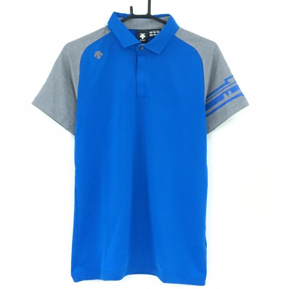 【超美品】デサントゴルフ 半袖ポロシャツ ブルー×グレー ロゴ 中田英寿 メンズ L ゴルフウェア DESCENTE