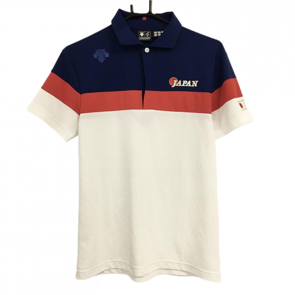 デサントゴルフ 半袖ポロシャツ ネイビー JAPAN ハーフジップ 中田英寿　 メンズ M ゴルフウェア DESCENTE