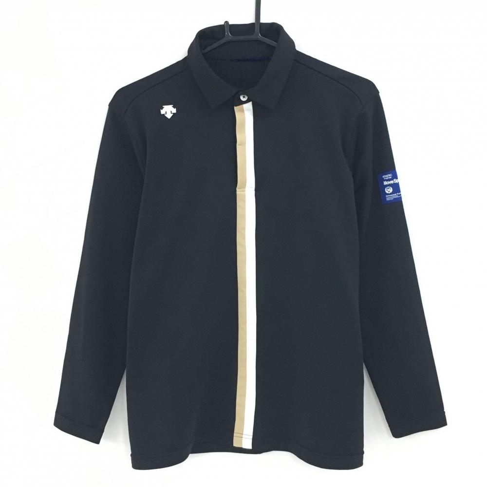 デサントゴルフ 長袖ポロシャツ 黒×ベージュ×白 フロントライン メンズ  ゴルフウェア DESCENTE