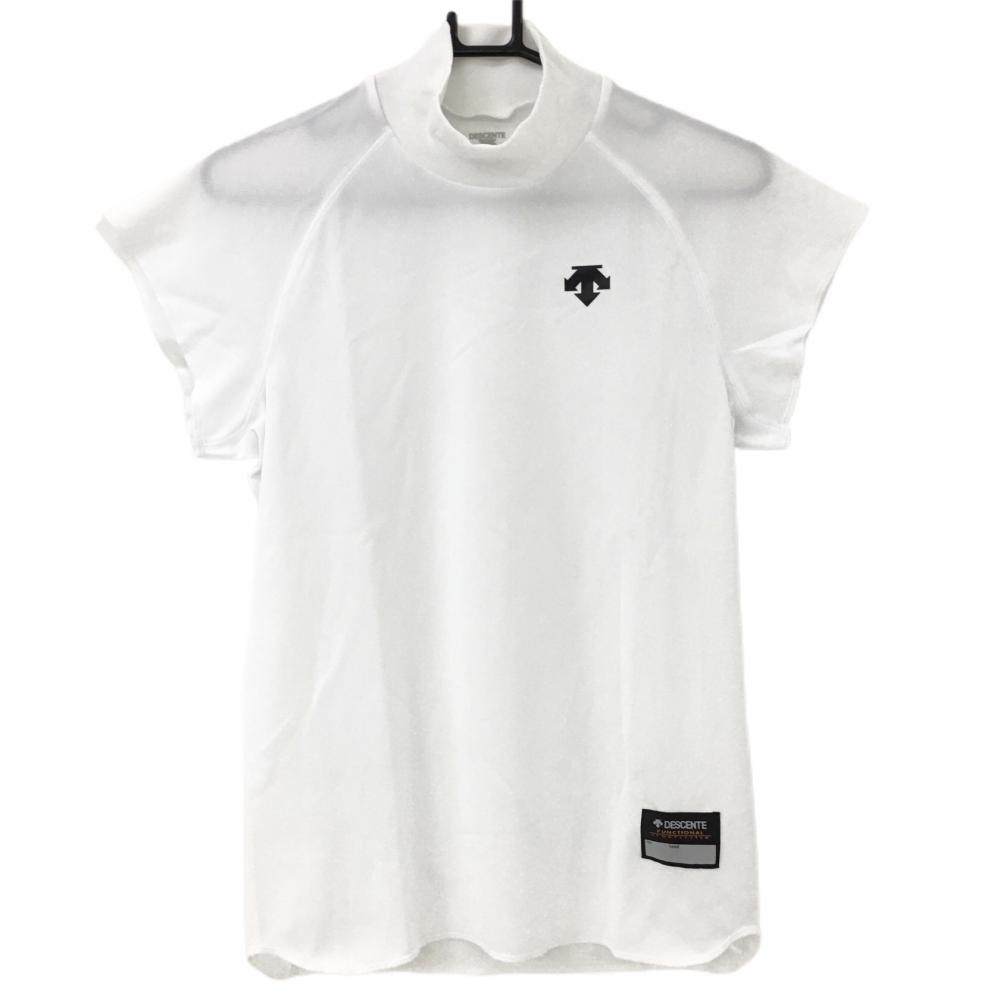 【新品】デサント 半袖ハイネックシャツ 白 UVカット 3次元吸汗拡散素材 透け防止生地 メンズ M ゴルフウェア DESCENTE
