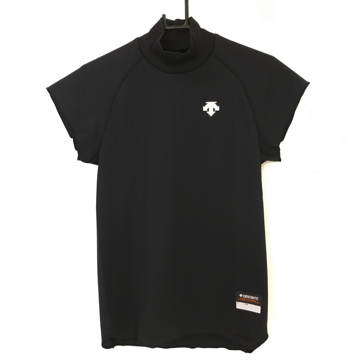【新品】デサント 半袖ハイネックシャツ 黒 UVカット 3次元吸汗拡散素材 透け防止生地 メンズ S ゴルフウェア DESCENTE
