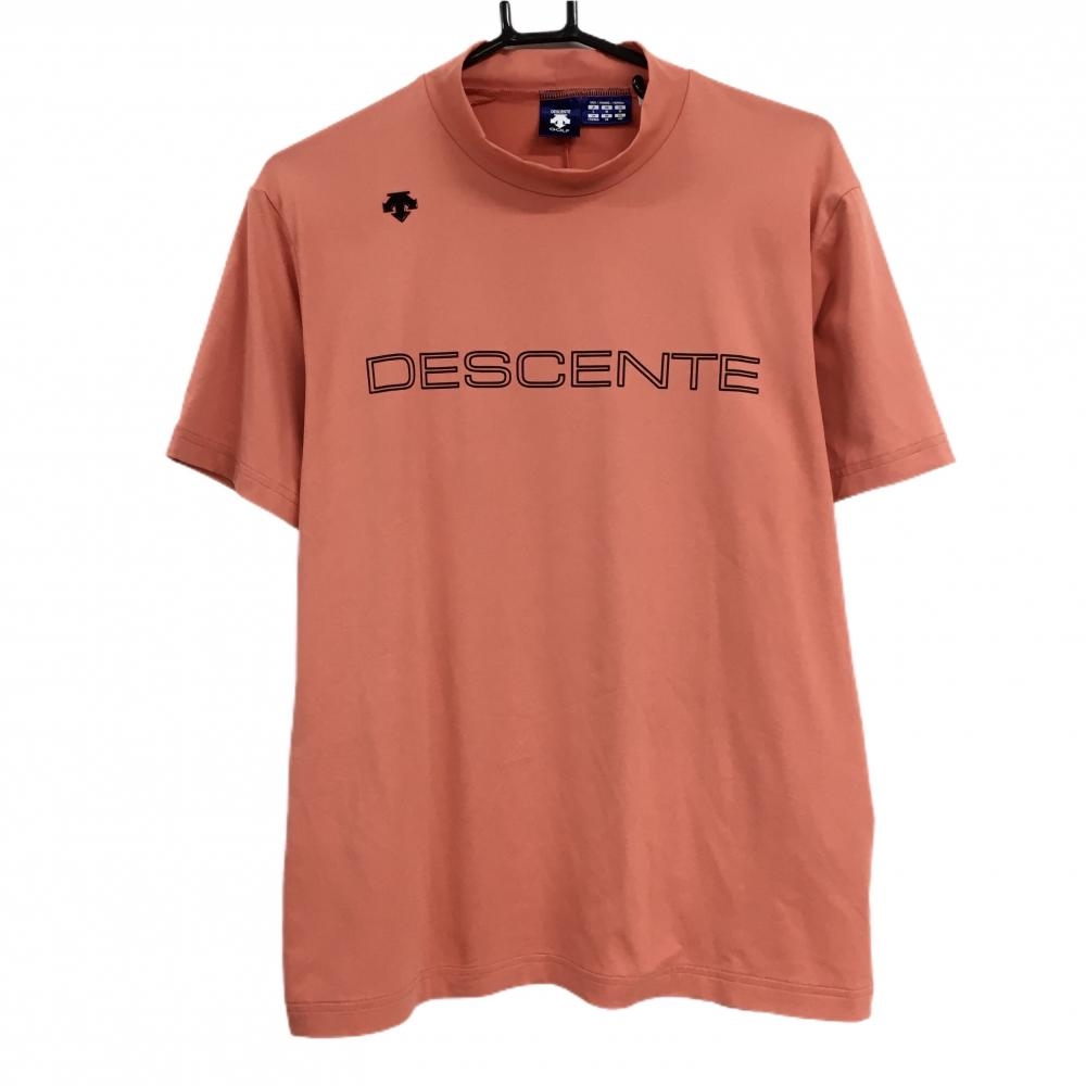 デサントゴルフ 半袖ハイネックシャツ オレンジ×黒 フロントロゴプリント 中田英寿 メンズ L ゴルフウェア DESCENTE