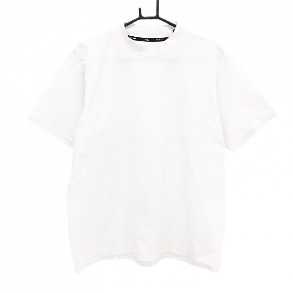 【美品】デサント 半袖ハイネックシャツ 白 型押し英字 シンプル メンズ L ゴルフウェア DESCENTE