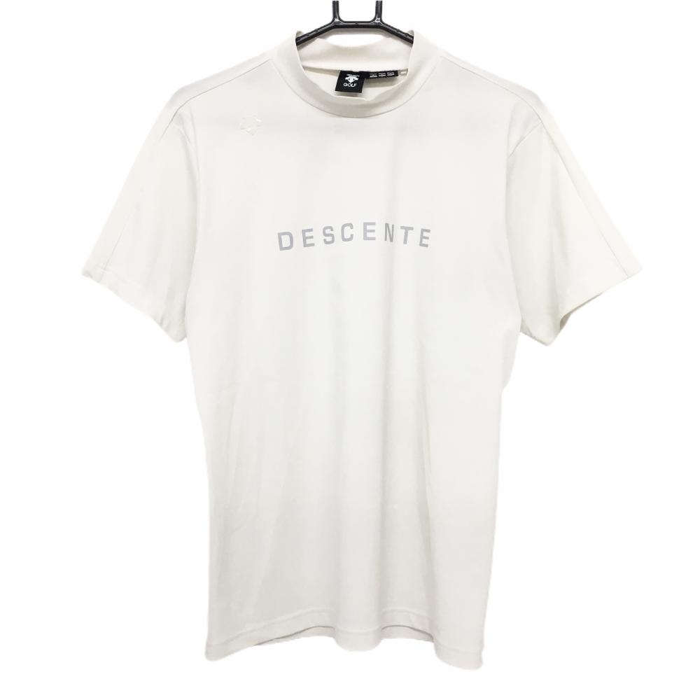 デサントゴルフ 半袖ハイネックシャツ 白 ロゴグレー 中田英寿 メンズ M ゴルフウェア DESCENTE