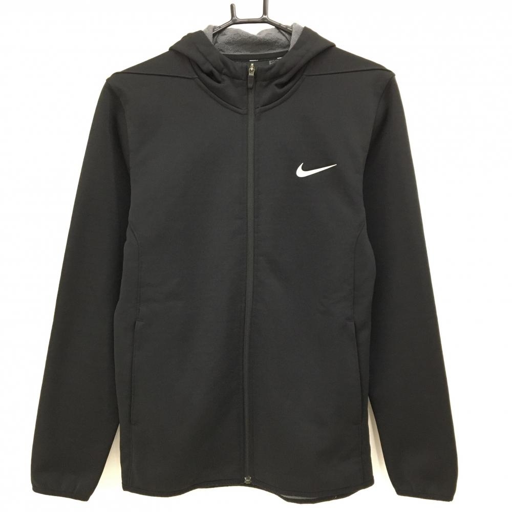 【美品】ナイキゴルフ ジップパーカー 黒 裏起毛 胸元ロゴ メンズ M ゴルフウェア NIKE