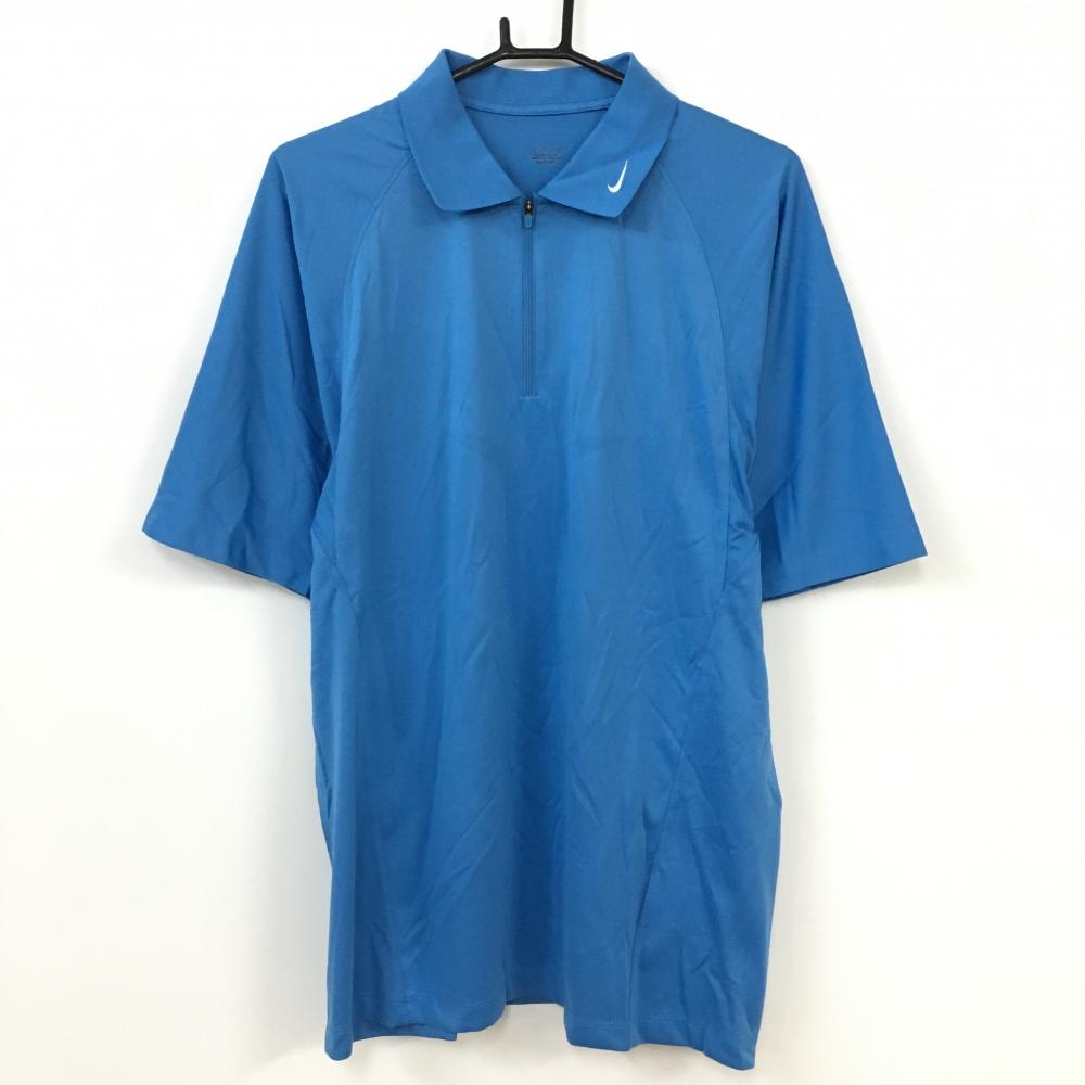 NIKE ナイキ 半袖ポロシャツ ライトブルー FITDRY 一部メッシュ ハーフジップ メンズ XL ゴルフウェア