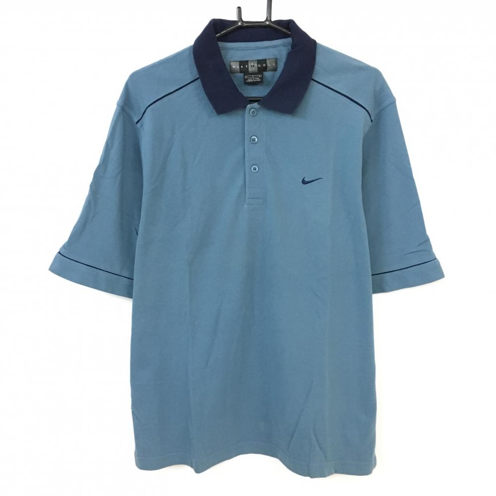 NIKE ナイキゴルフ 半袖ポロシャツ ライトブルー×ネイビー シンプル  メンズ L ゴルフウェア