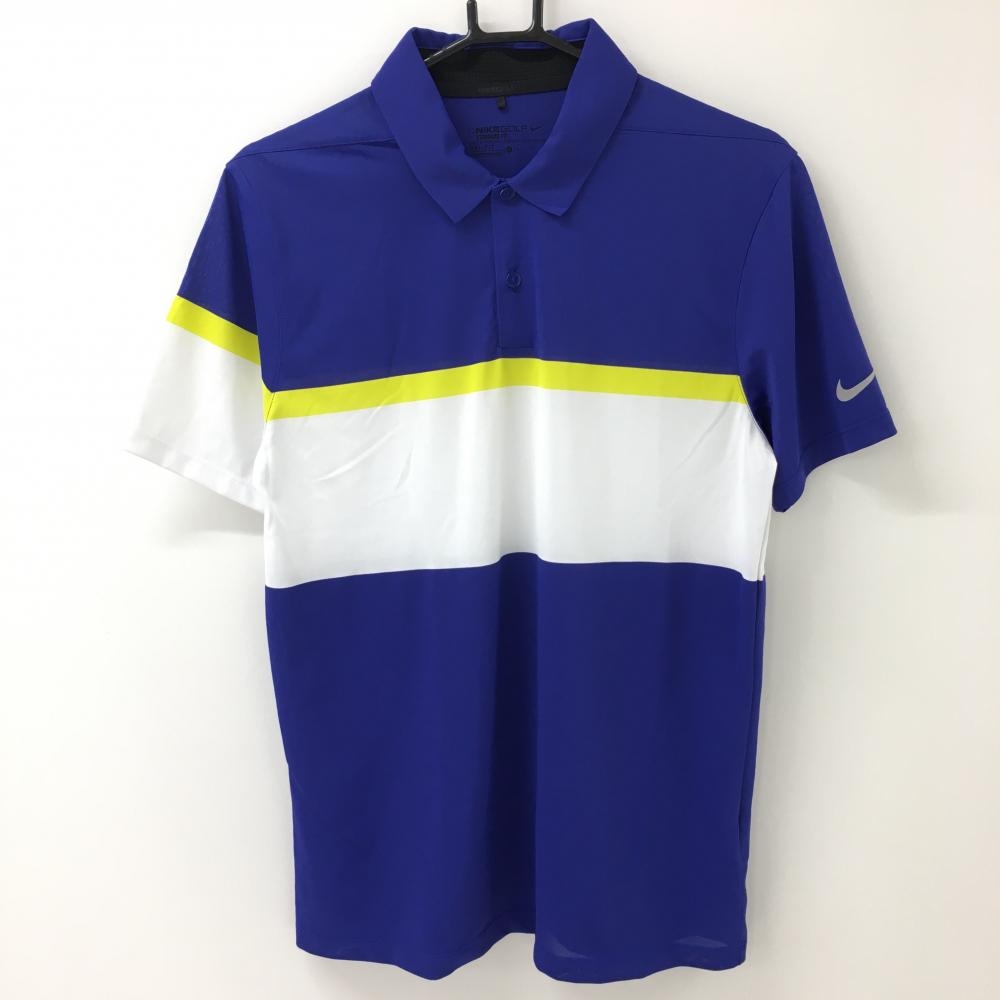 【超美品】ナイキ 半袖ポロシャツ ブルー×白 DRI-FIT ロゴプリント メンズ M ゴルフウェア NIKE