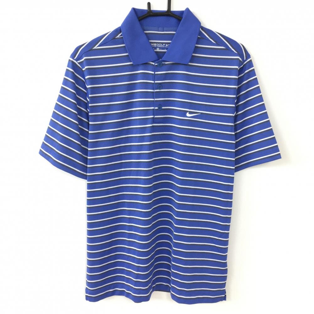 【超美品】NIKE ナイキ 半袖ポロシャツ ブルー×白 ボーダー メッシュ DRI-FIT メンズ M ゴルフウェア