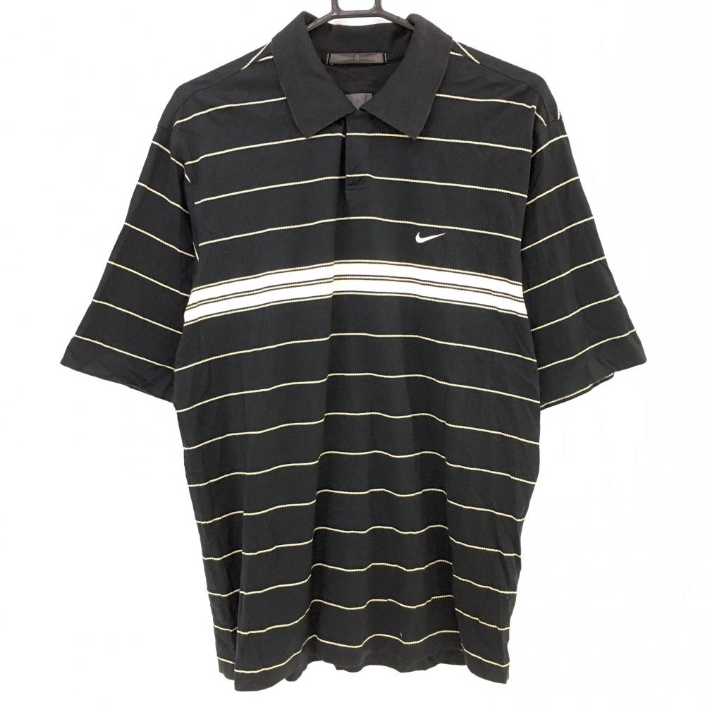 ナイキ 半袖ポロシャツ 黒×ベージュ タイガーウッズ ボーダー  メンズ L ゴルフウェア NIKE