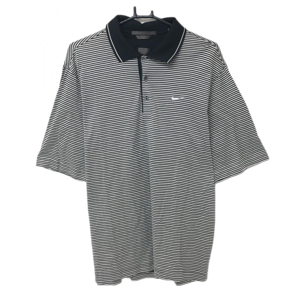 ナイキ タイガーウッズ 半袖ポロシャツ 黒×白 ボーダー メンズ L ゴルフウェア NIKE