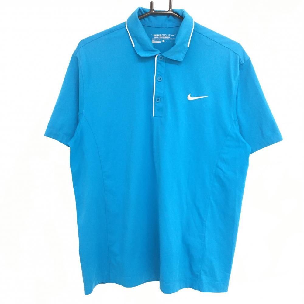 【超美品】ナイキゴルフ 半袖ポロシャツ ターコイズブルー×白 DRI-FIT ストレッチ メンズ L ゴルフウェア NIKE
