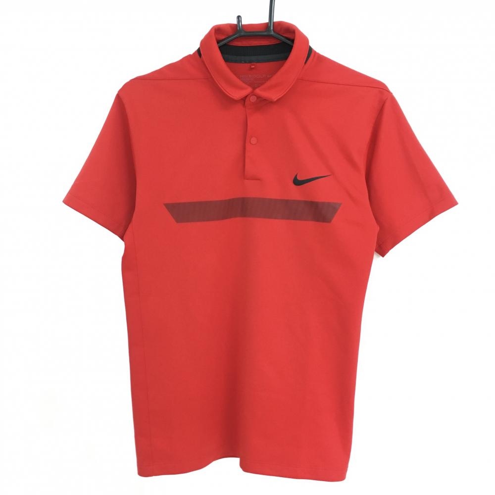 ナイキ 半袖ポロシャツ レッド×黒 スナップボタン メンズ M ゴルフウェア NIKE