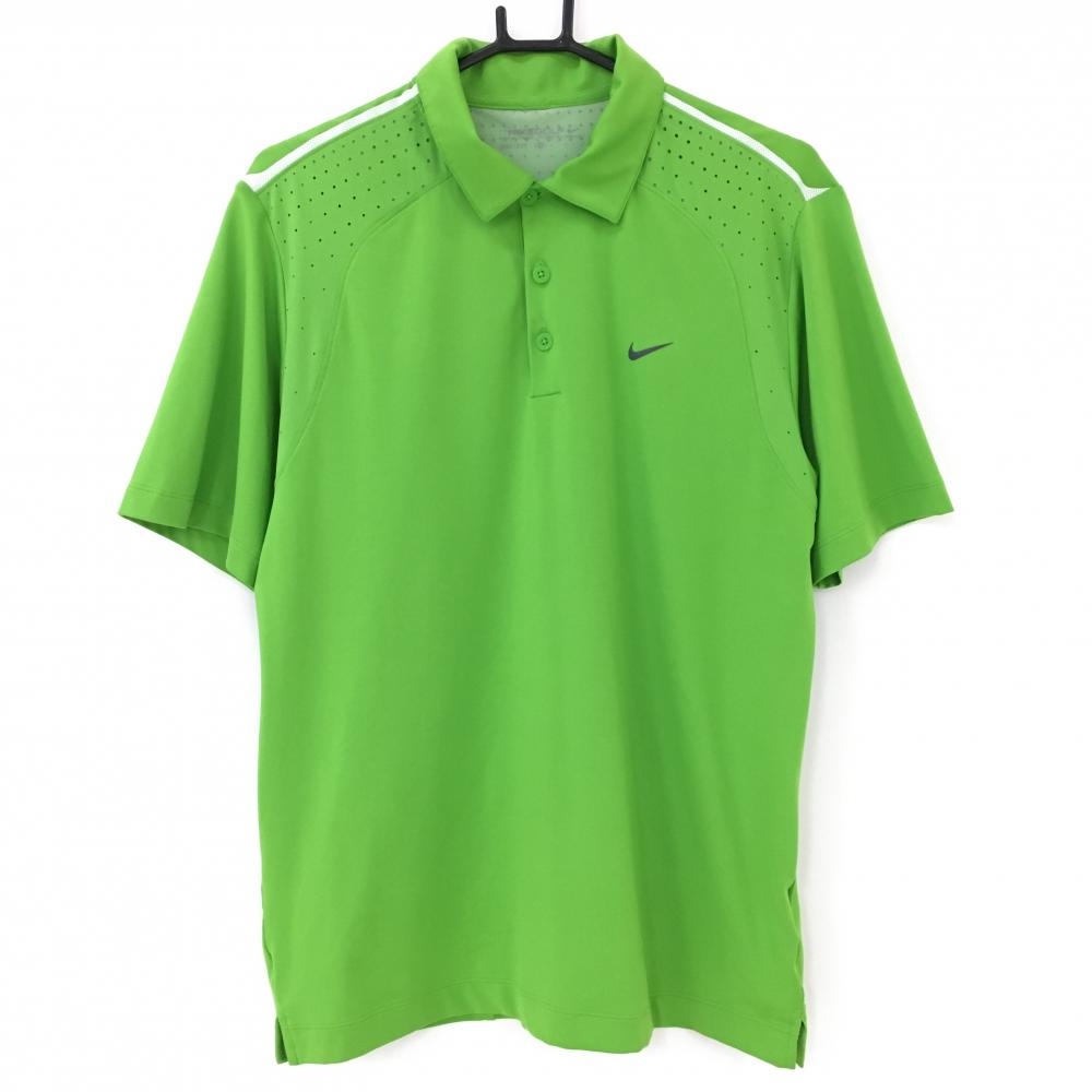 【美品】ナイキゴルフ 半袖ポロシャツ ライトグリーン 一部パンチング DRI-FIT メンズ M ゴルフウェア NIKE