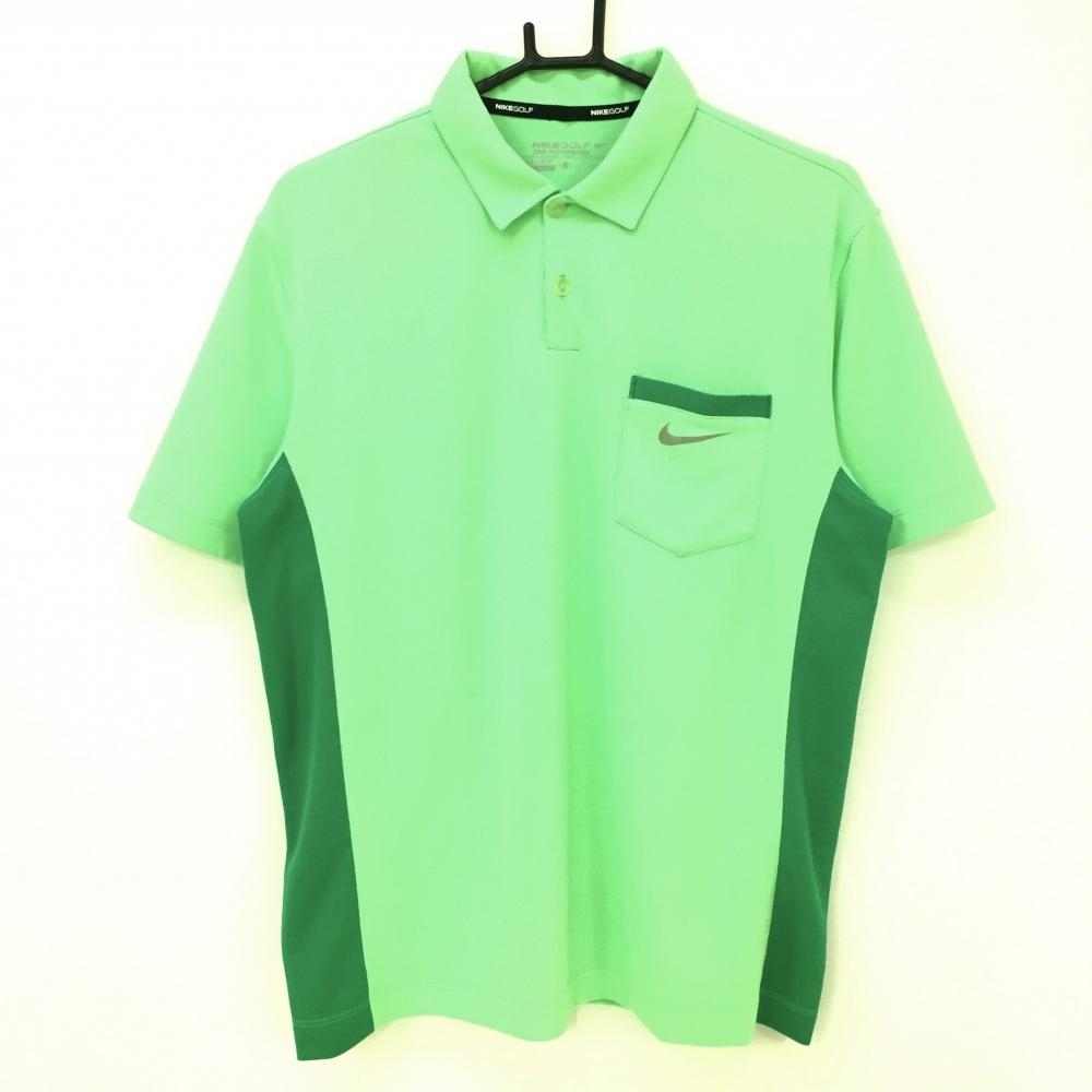 【超美品】ナイキ 半袖ポロシャツ ライトグリーン×グリーン 胸ポケット DRI-FIT メンズ L ゴルフウェア NIKE