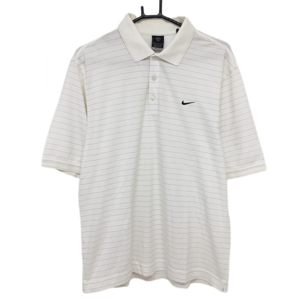 ナイキ 半袖ポロシャツ 白×ベージュ ボーダー メンズ L ゴルフウェア NIKE