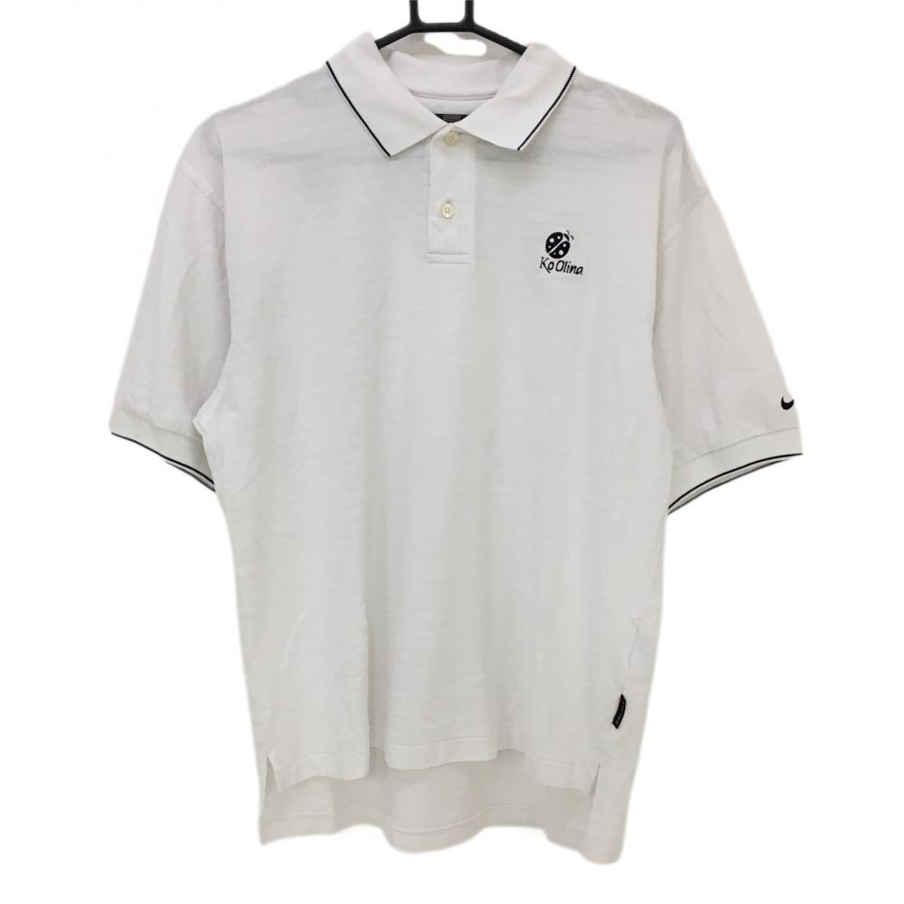 ナイキ 半袖ポロシャツ 白×黒 地模様 ボーダー柄  メンズ S ゴルフウェア NIKE