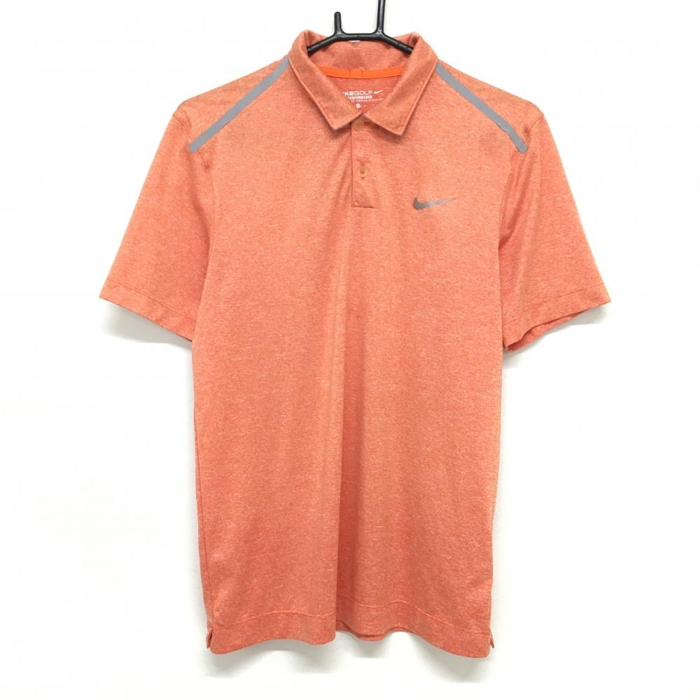 【美品】ナイキ 半袖ポロシャツ オレンジ×グレー 地模様 ロゴプリント DRI-FIT メンズ S ゴルフウェア NIKE
