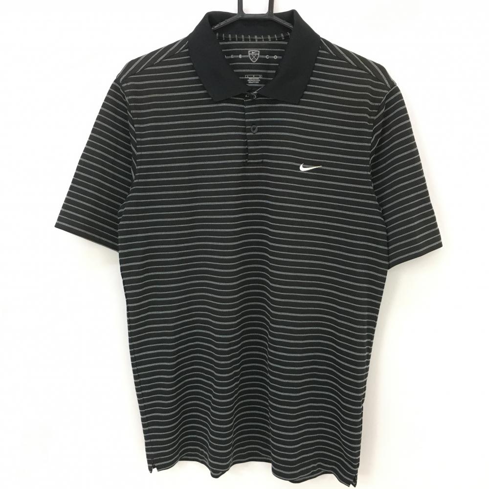 ナイキゴルフ 半袖ポロシャツ 黒×白 ボーダー柄 ロゴ刺しゅう  メンズ L G G ゴルフウェア NIKE