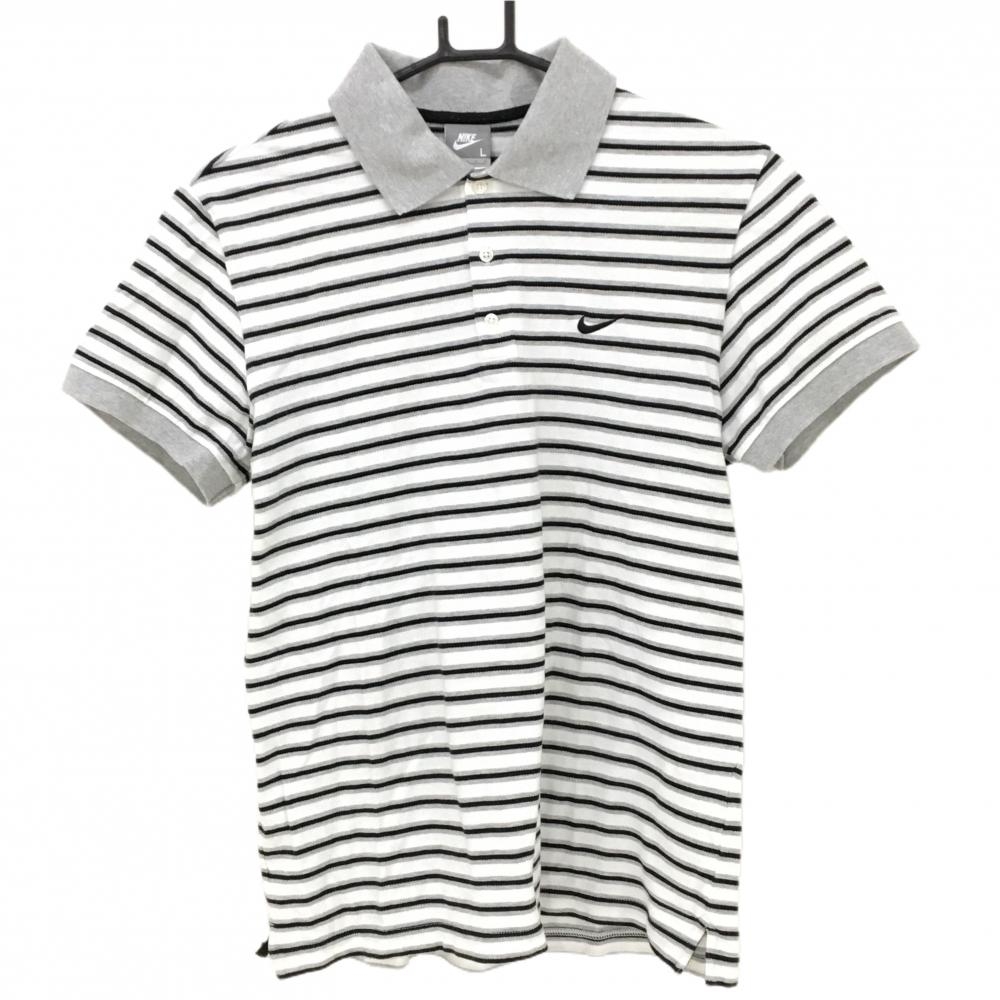 ナイキ 半袖ポロシャツ 白×グレー×黒 ボーダー メンズ L ゴルフウェア NIKE