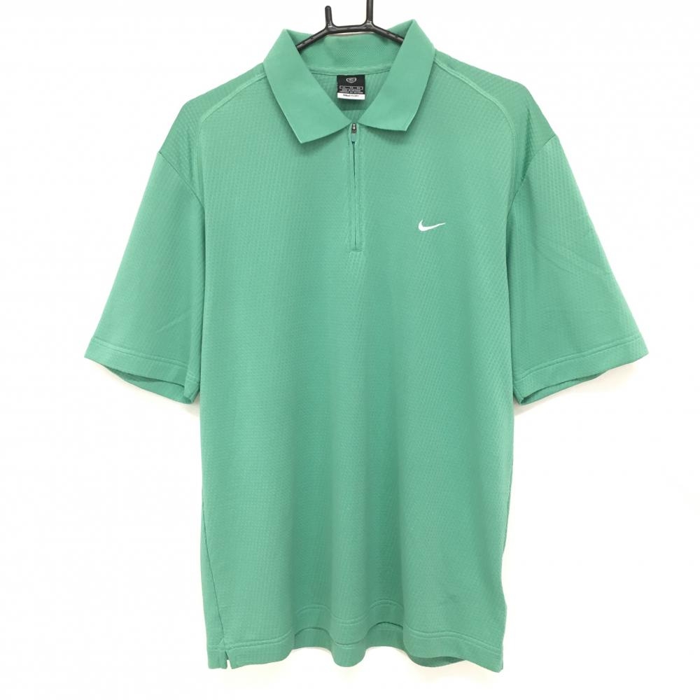 【超美品】ナイキゴルフ 半袖ポロシャツ グリーン 凹凸生地 ハーフジップ FITDRY メンズ XL ゴルフウェア NIKE