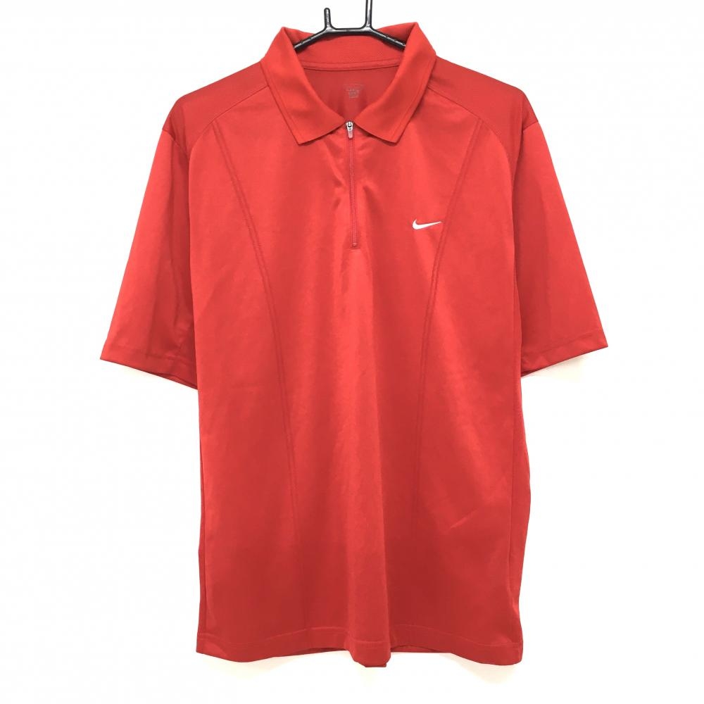 【美品】ナイキ 半袖ポロシャツ レッド×白 ハーフジップ メンズ 175/92A ゴルフウェア NIKE