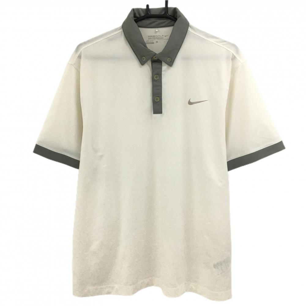 ナイキゴルフ 半袖ポロシャツ 白×グレー 胸元ロゴ ストレッチ メンズ XL ゴルフウェア NIKE