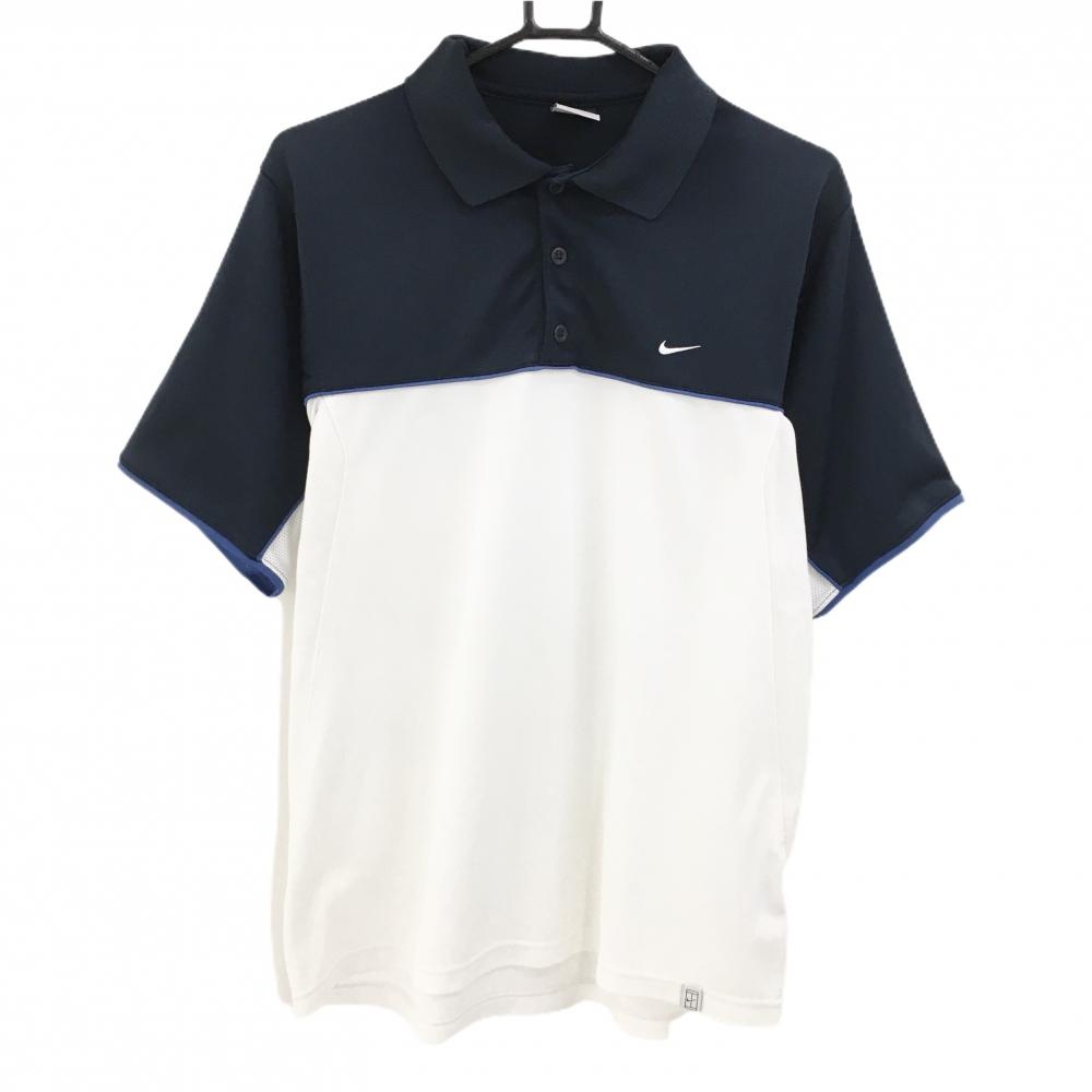 【美品】ナイキ 半袖ポロシャツ ネイビー×白 サイドメッシュ DRI-FIT  メンズ L G G ゴルフウェア NIKE